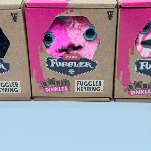 ZURU Fuggler Baby Pinkles Fuggler Keyring Plush Pink Valentine Complete Set of 6 - Picture 5 of 15